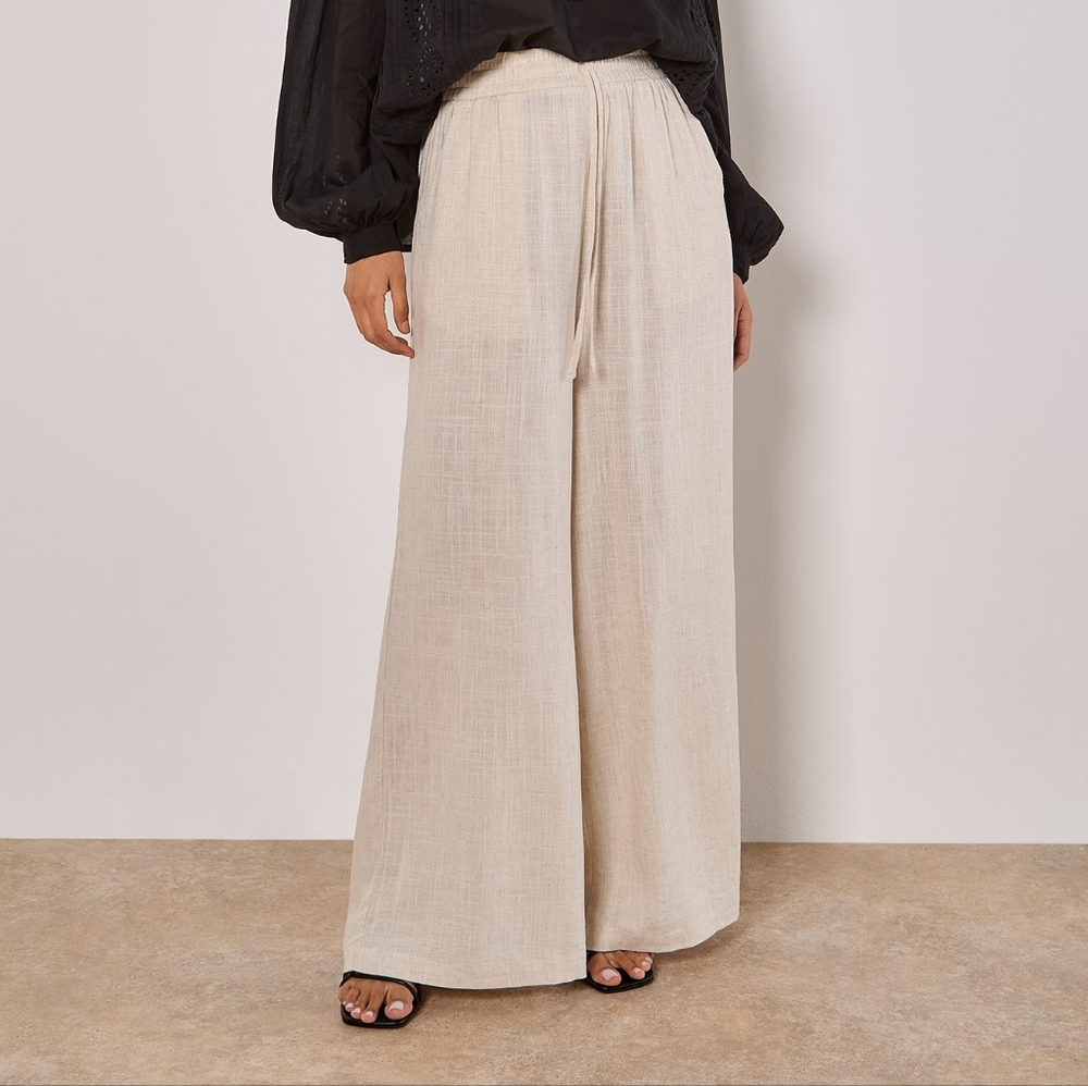 Wide Leg Elastic Waist Cotton Trouser